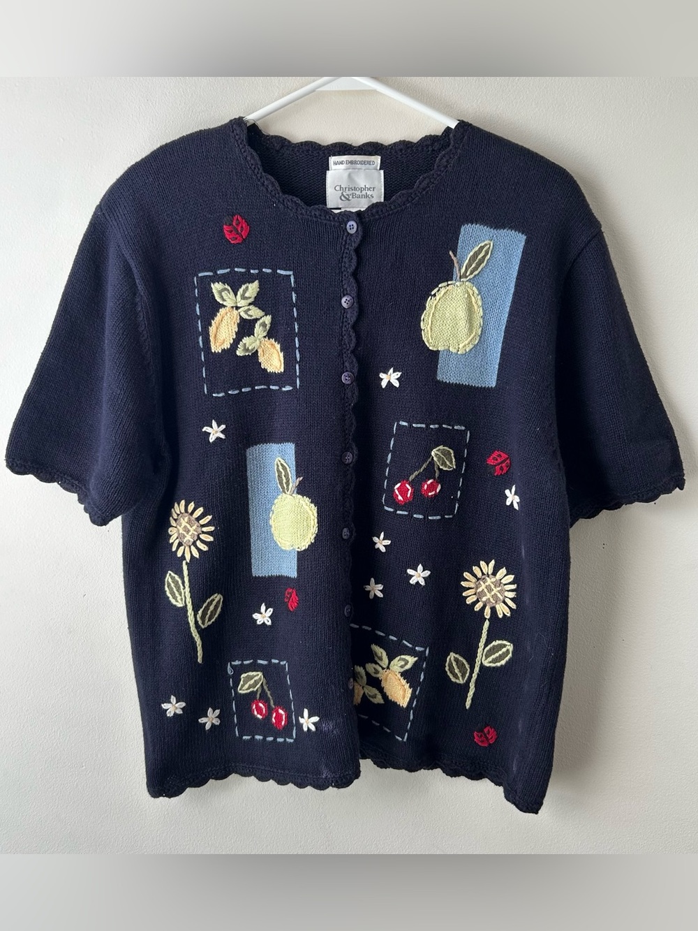 Vintage Christopher & Banks Cottagecore Grannycore Hand Embroidered Sweater XL